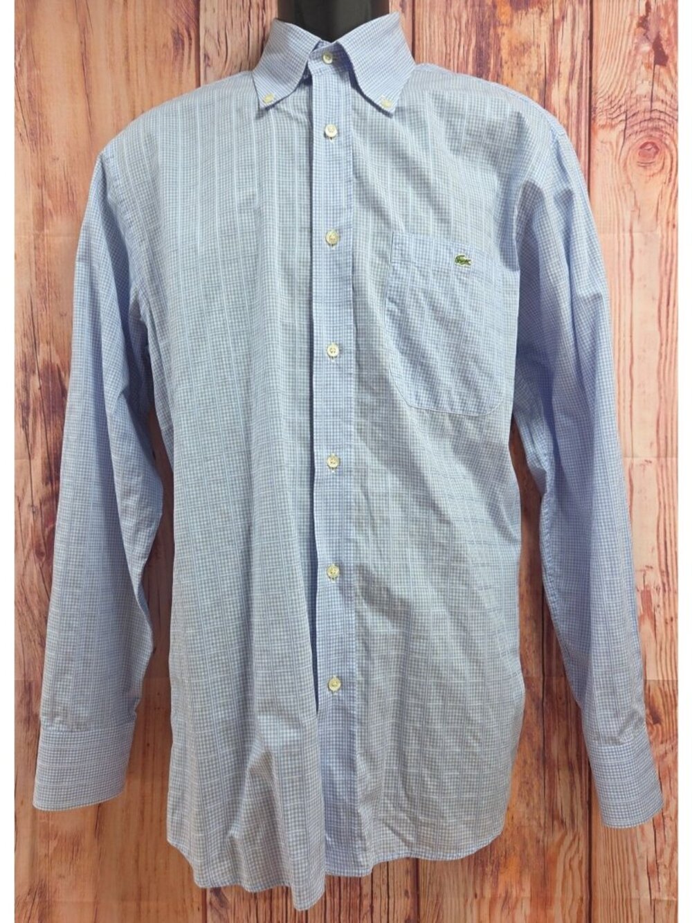 Lacoste Mens Blue Gingham Button-Down Long Sleeve Shirt 40
